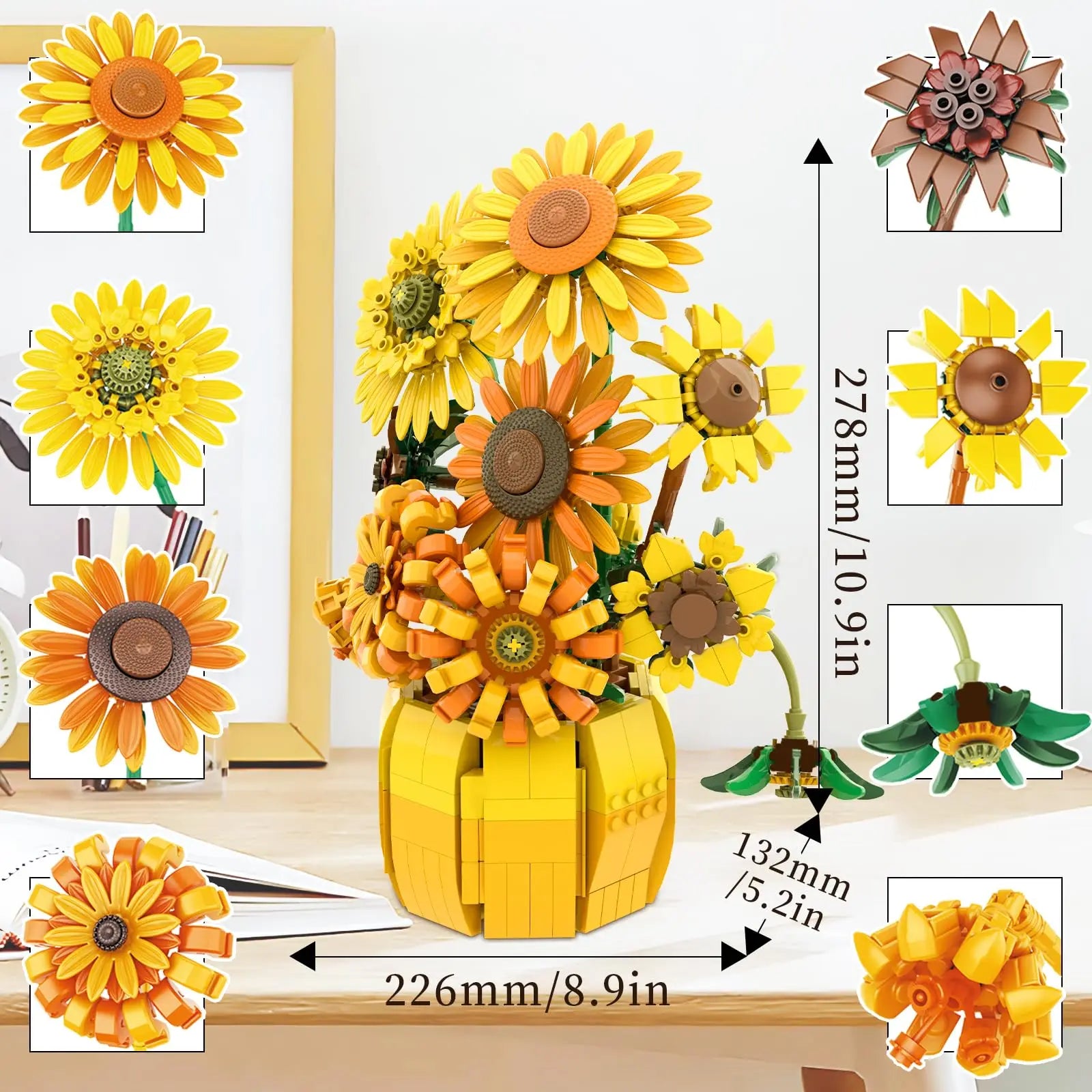 1009PCS DIY flower brick set parts layout