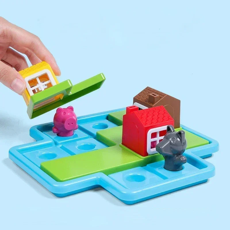 Close-up of Three Little Pigs 3D logic puzzle pieces.