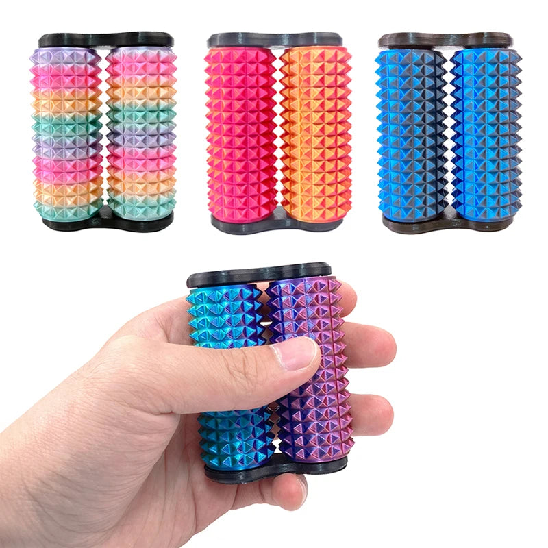 3D printed stim fidget toy with double-axis roller for anxiety and focus.