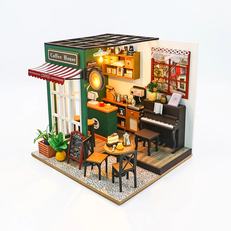 DIY 3D wooden coffee house puzzle kit