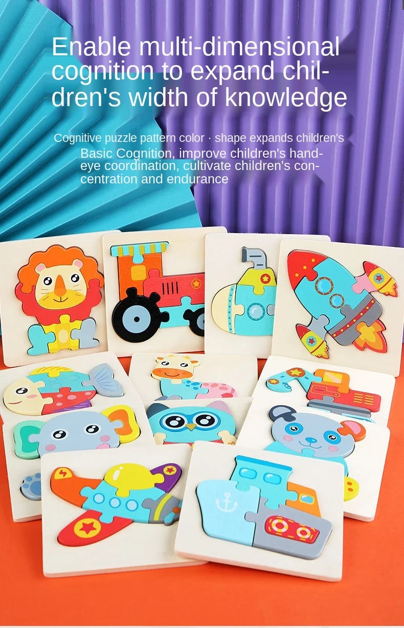 3D Animal Jigsaw Puzzle – Montessori Wooden Toy for toddlers 🐯🦒