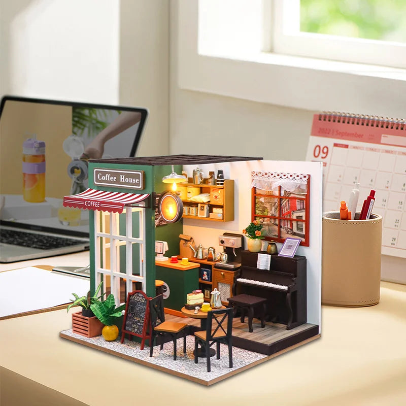 Handmade miniature coffee house model for kids