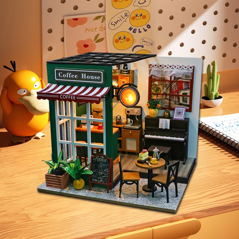 Finished DIY 3D wooden coffee house model