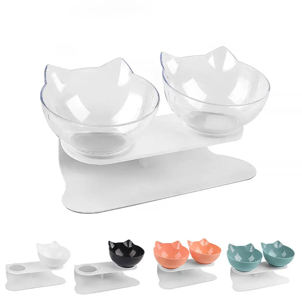 Double cat feeding bowls with stable base to prevent spills