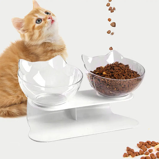 Ergonomic cat bowl set features non-slip base and inclined design, promoting comfortable feeding and better digestion for cats and kittens of all sizes.