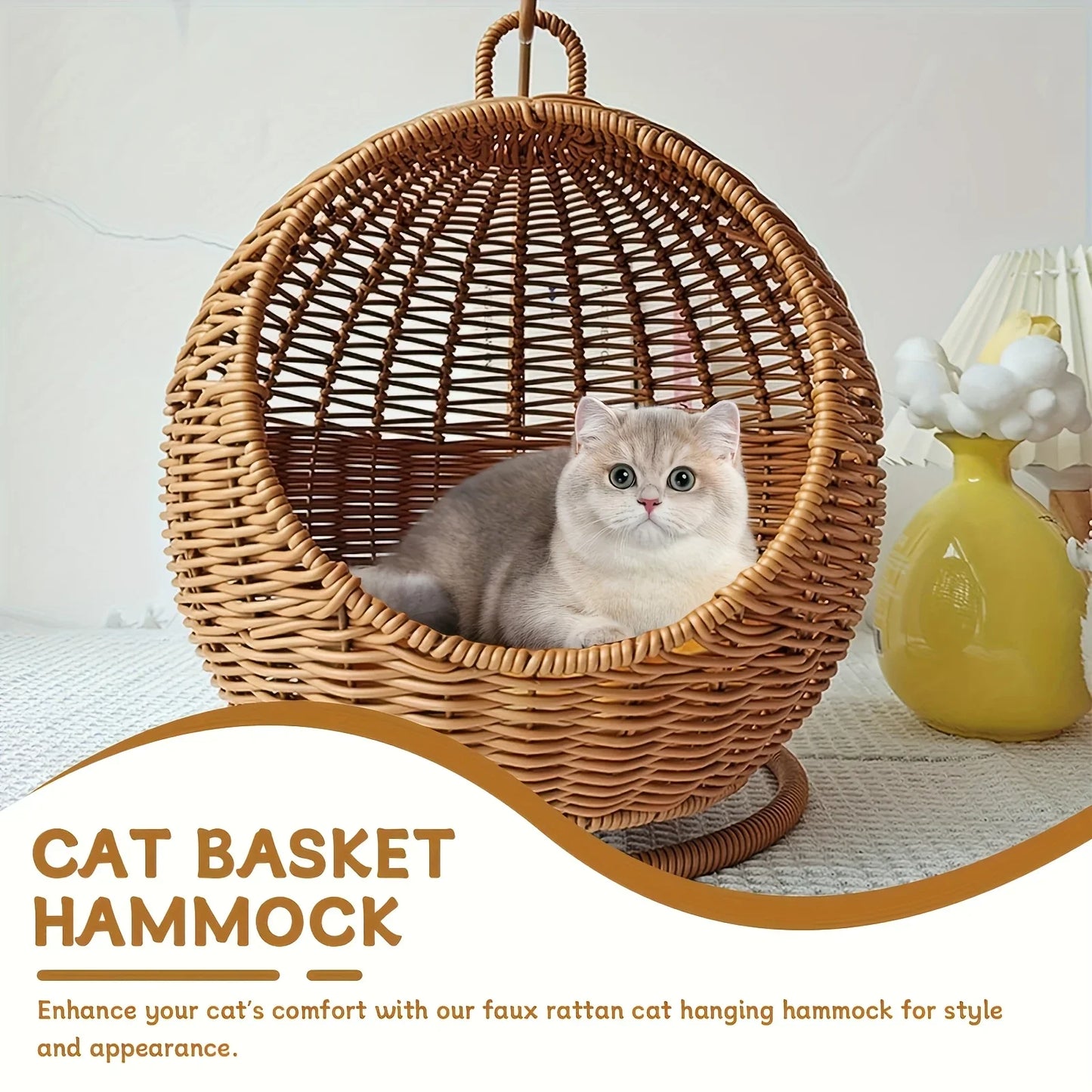 WhiskerNest™ Luxe Hammock Bed – Hand-Woven, Eco-Friendly Cat Basket