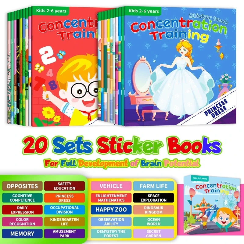 Montessori Educational Cartoon Sticker Books for Kids Age 3–6