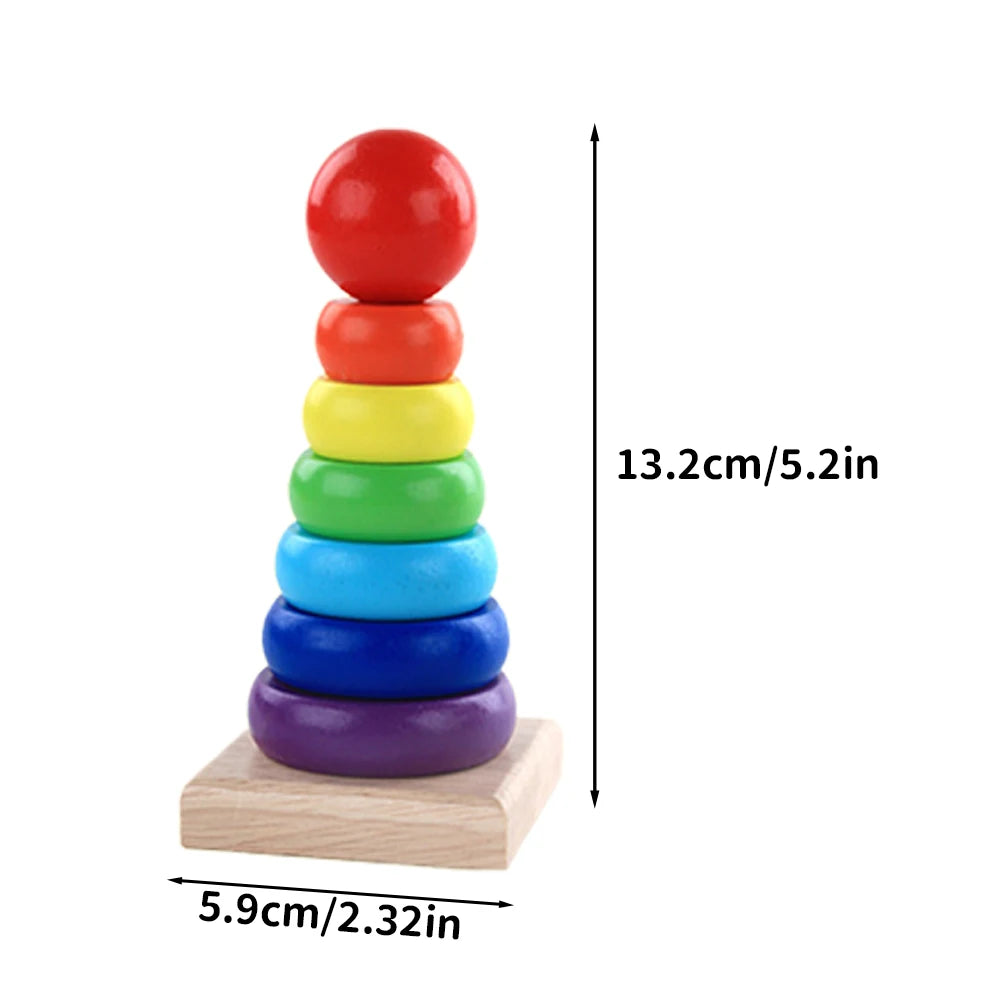 StackBright Montessori Wooden Rainbow Stacking Toy for Toddlers