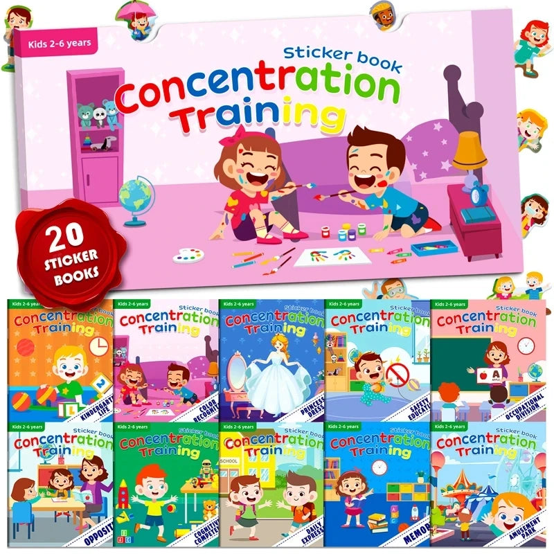 Montessori Educational Cartoon Sticker Books for Kids Age 3–6