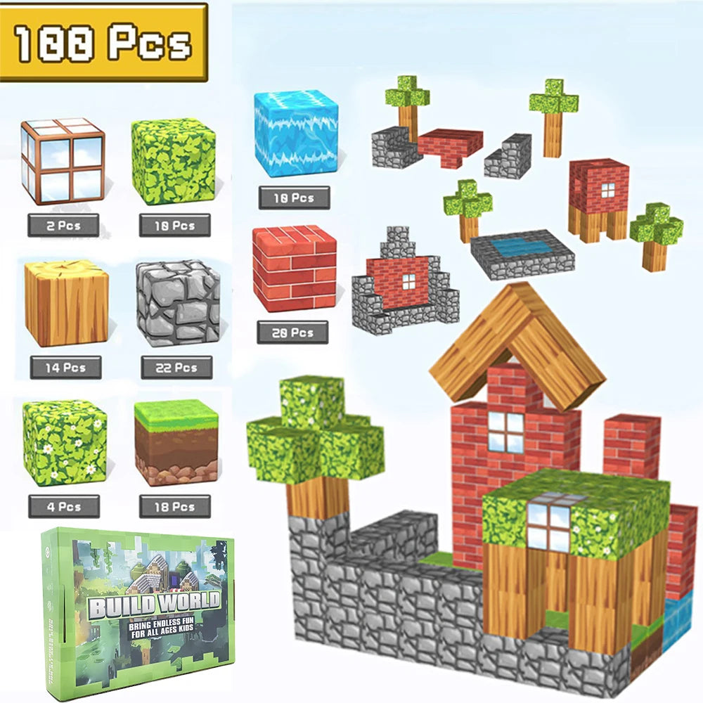 BlockCraft™ Magnetic Building Blocks – Safe Minecraft-Inspired STEM Toy for Kids 3+