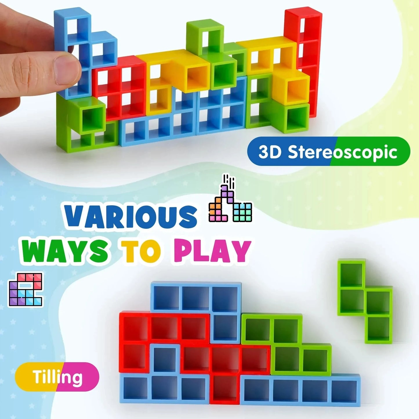 Colourful Balance Stacked Tetra Tower pieces for STEM learning