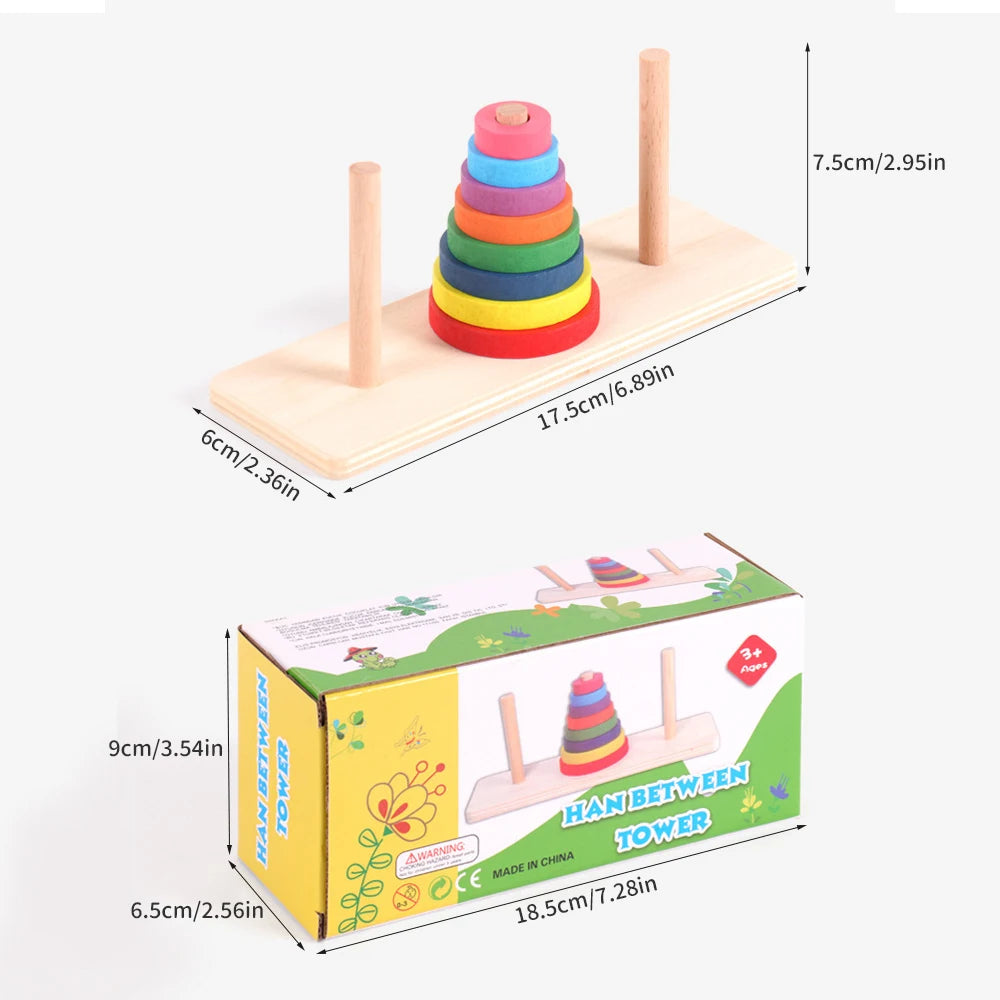 StackBright Montessori Wooden Rainbow Stacking Toy for Toddlers