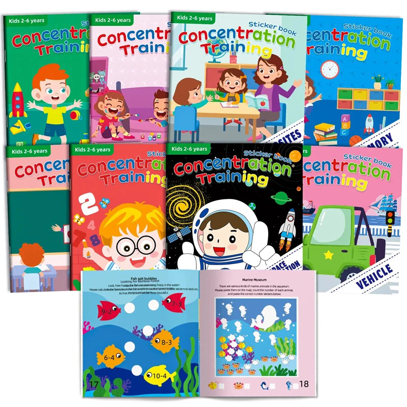 Montessori Educational Cartoon Sticker Books for Kids Age 3–6