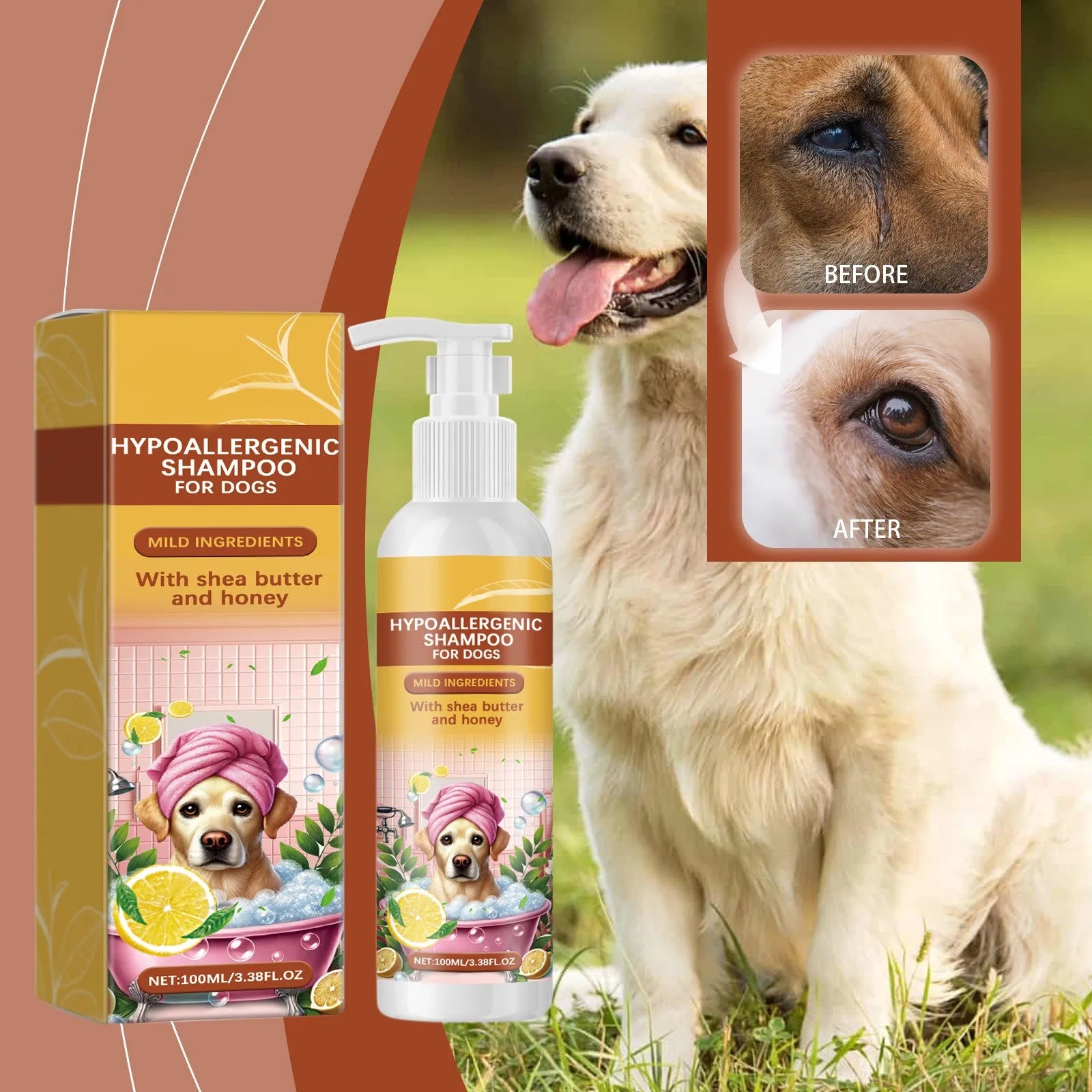 Gentle dog shampoo preventing itching and skin allergies