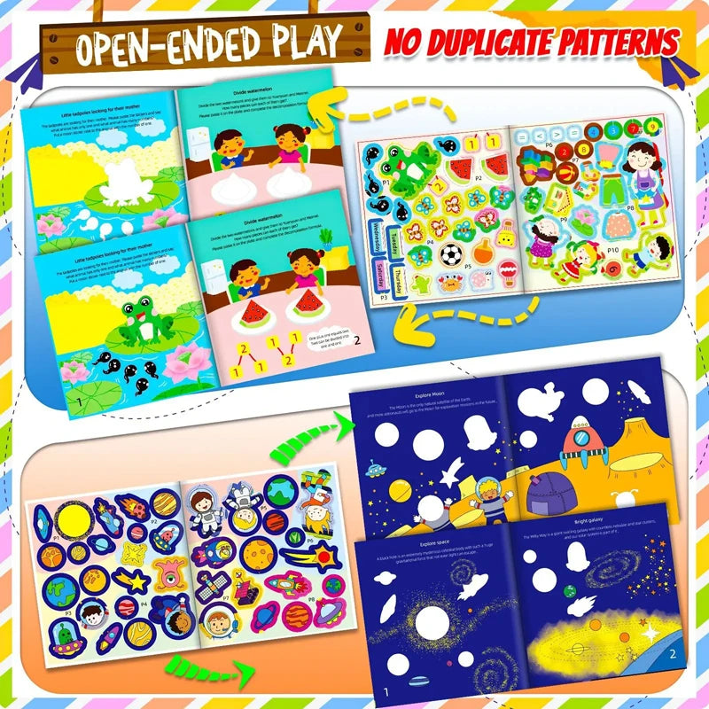 Montessori Educational Cartoon Sticker Books for Kids Age 3–6