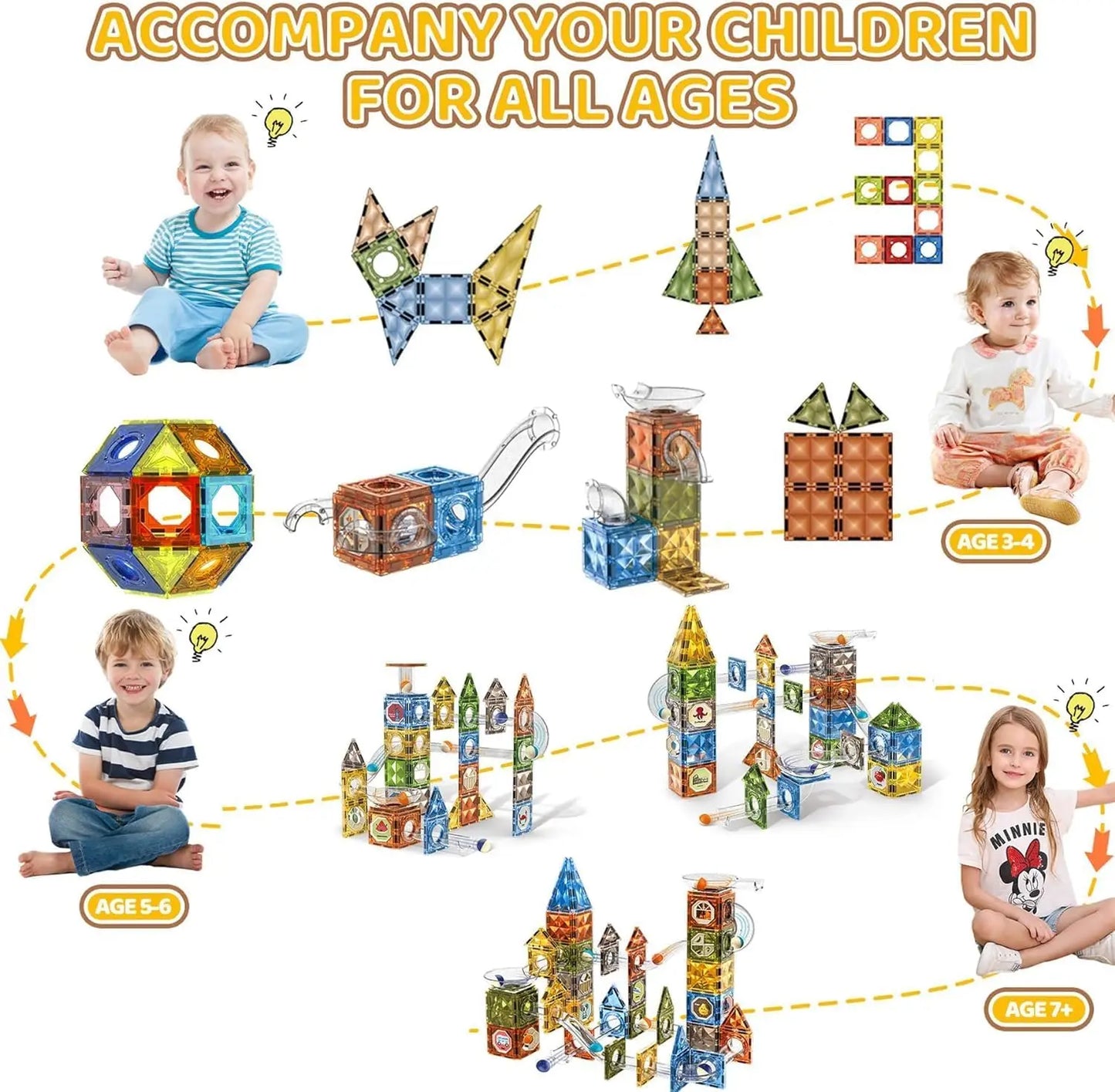 Magnetic Marble Tiles – STEM Building Set with Glowing Marbles for Kids 4+