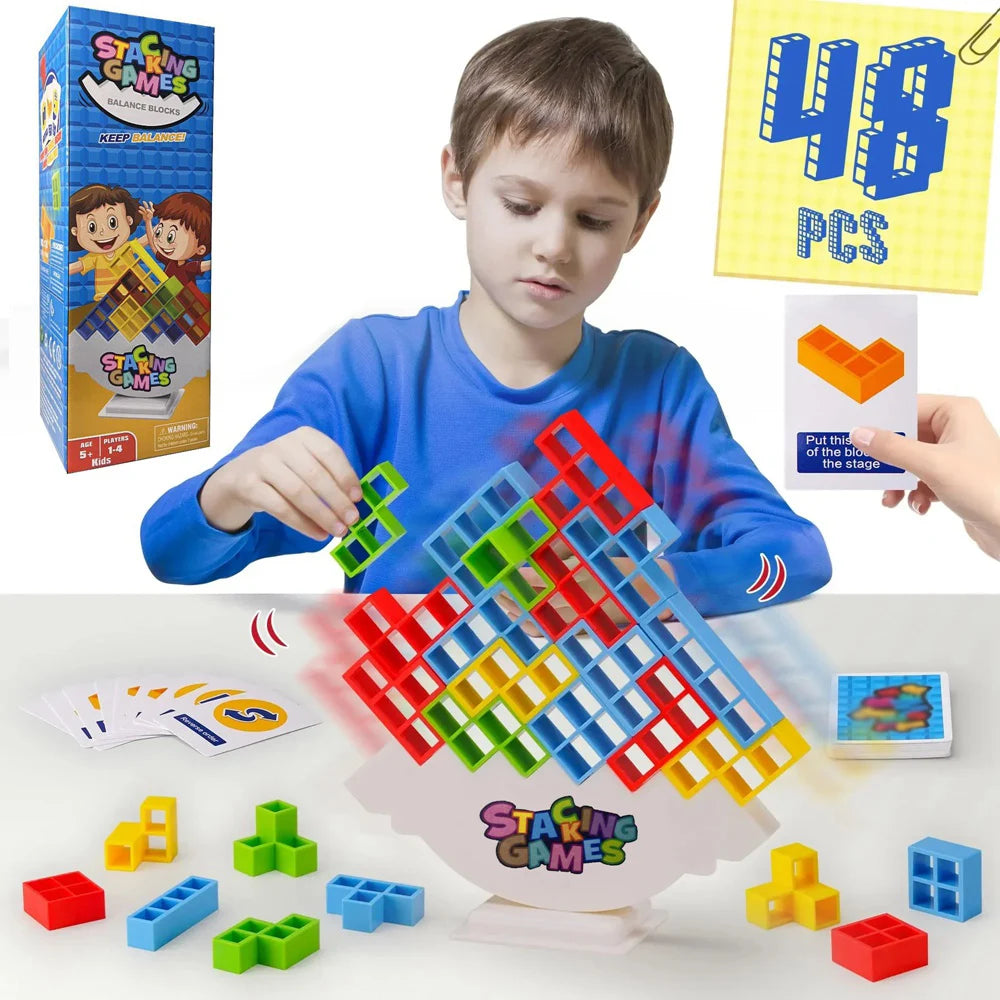 Child building a 3D structure with interlocking tetra blocks