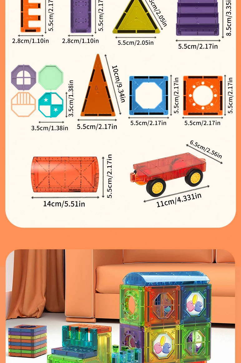 Colourful magnetic marble run tiles for STEM learning