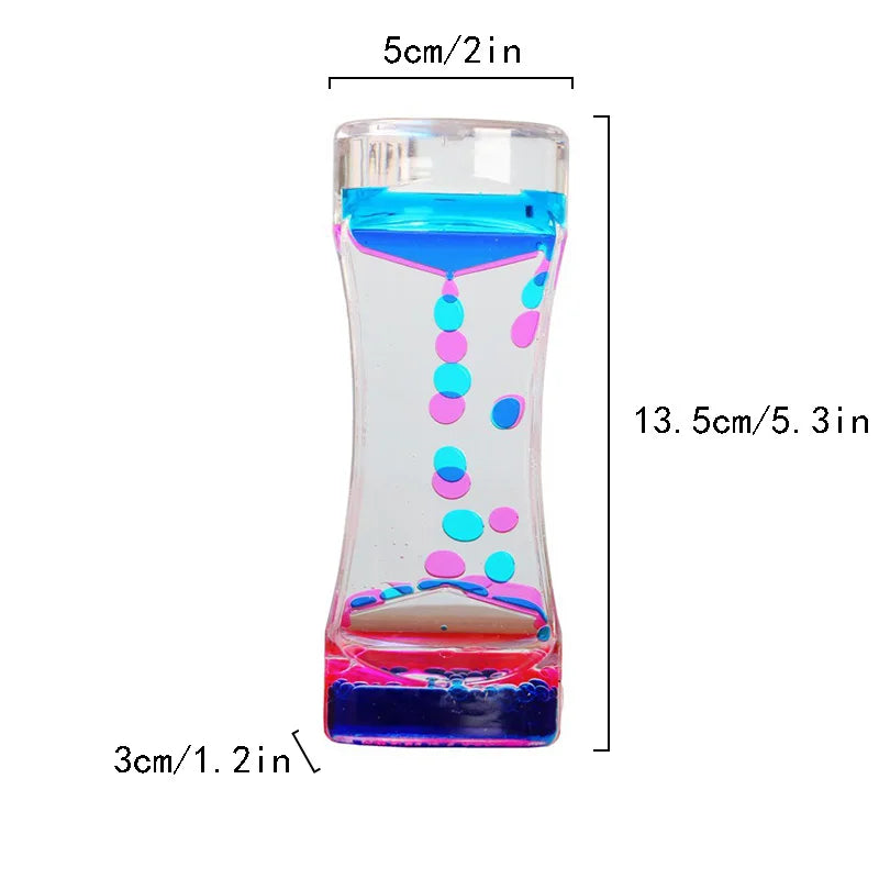Colourful liquid motion bubbler hourglass with flowing bubbles