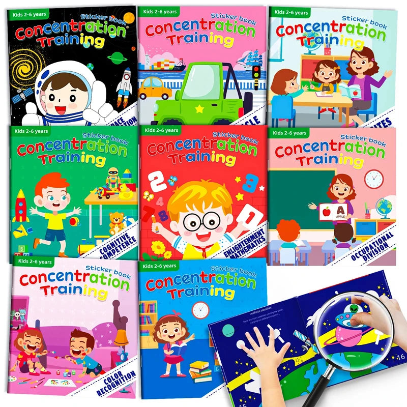 Montessori Educational Cartoon Sticker Books for Kids Age 3–6