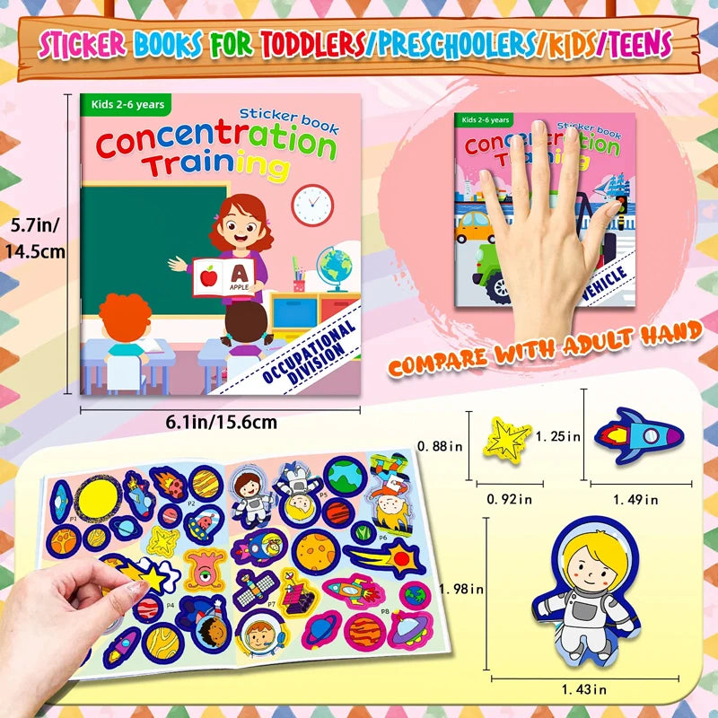 Montessori Educational Cartoon Sticker Books for Kids Age 3–6