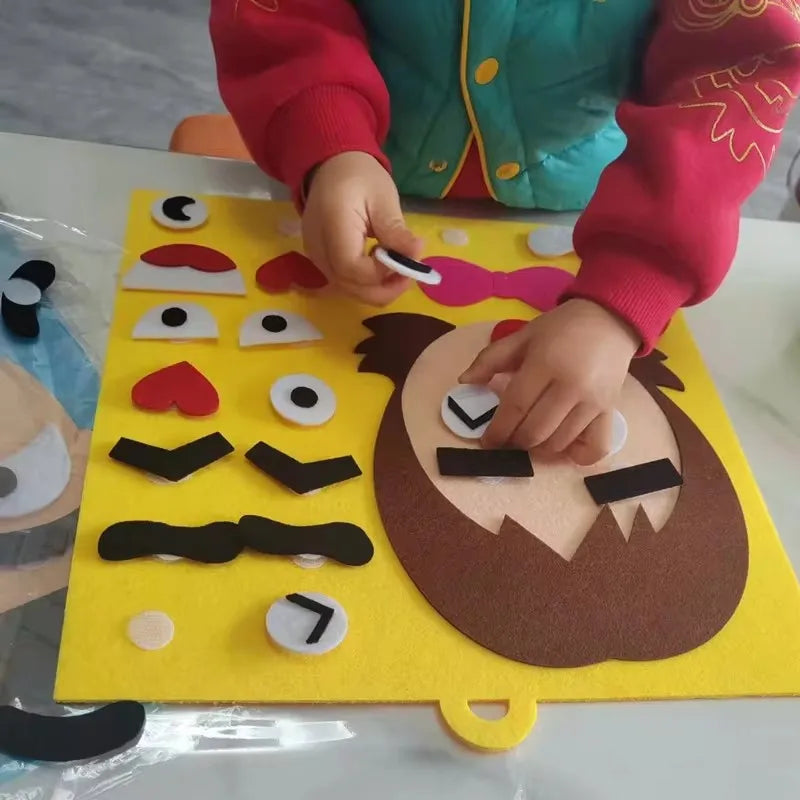 Child building facial expressions puzzle for emotional awareness play