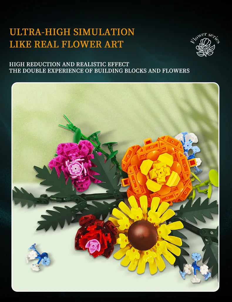 1009PCS Sunflower Building Blocks | Creative Floral DIY Gift Set