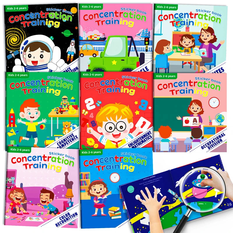 Montessori Educational Cartoon Sticker Books for Kids Age 3–6