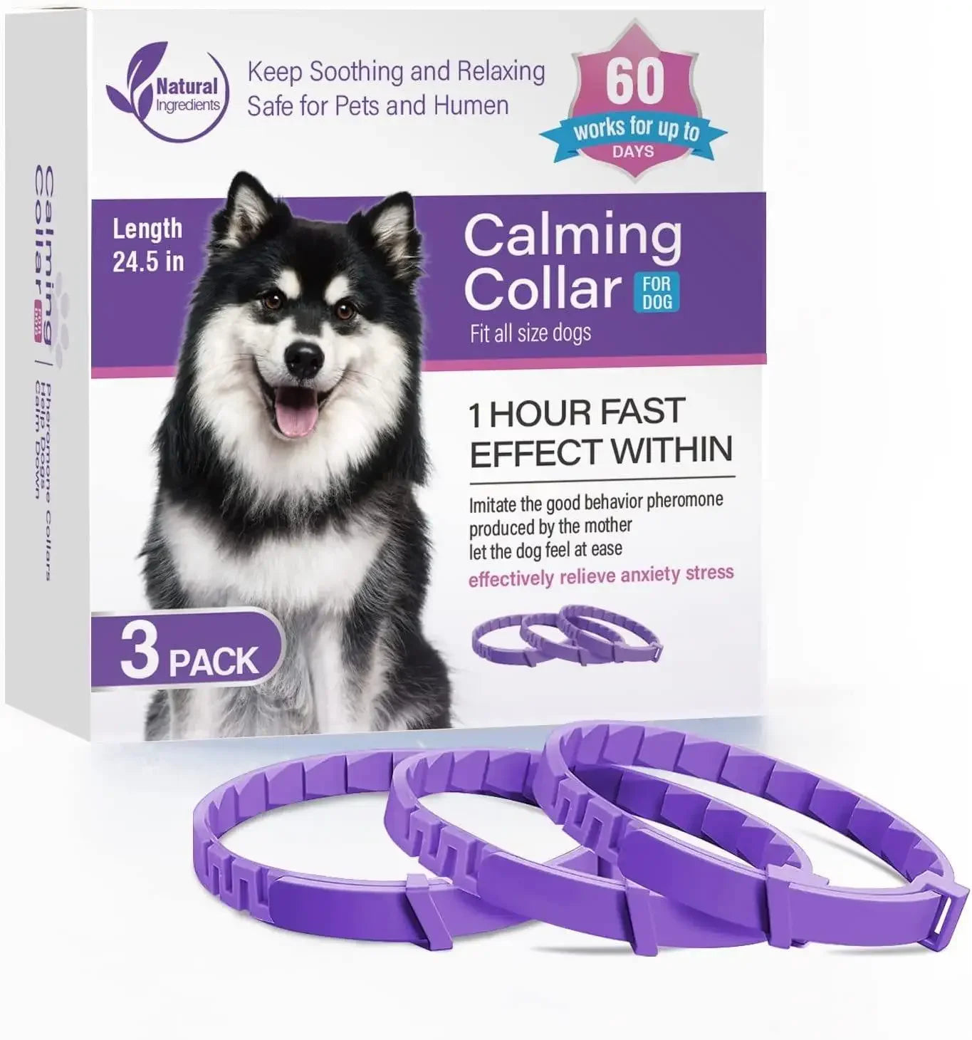 Adjustable pet calming collar for dogs