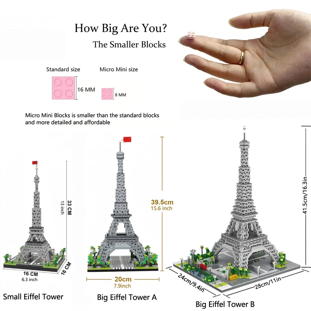 Mini Eiffel Tower Building Blocks Set with LED Light – Paris Model Kit