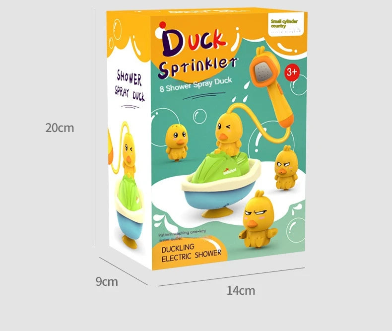 Duck-themed 15-piece bath toy set with storage mesh bag