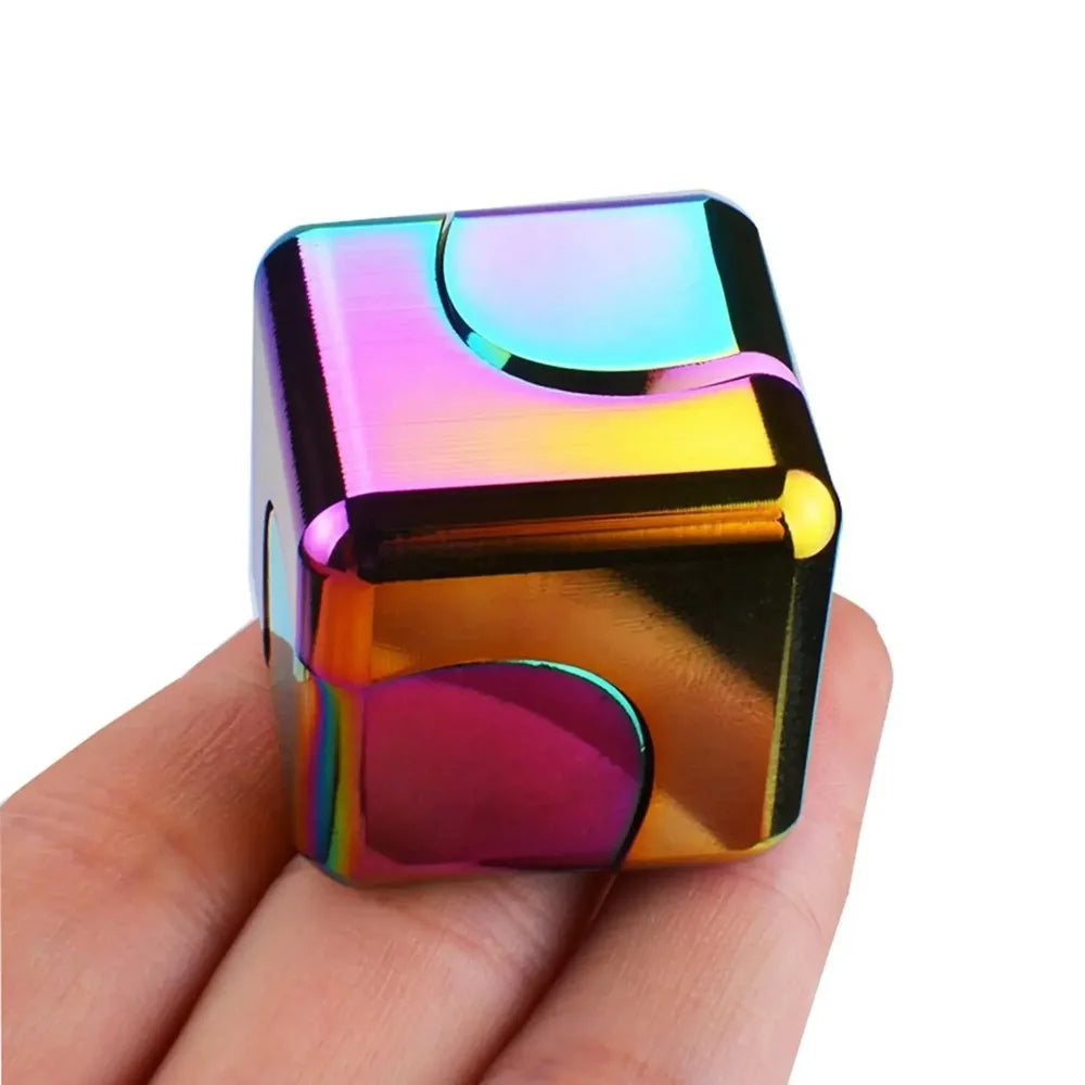 Alloy cube fidget spinner for stress relief and focus at work or home.