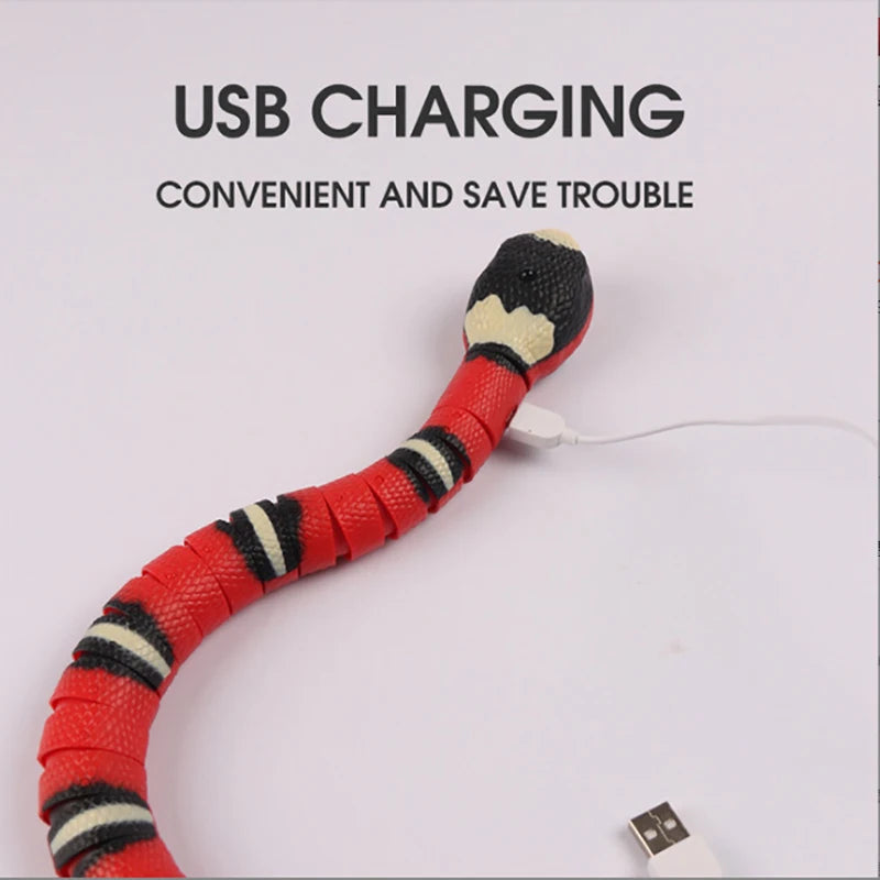 Realistic moving snake toy for cat enrichment and indoor activity.