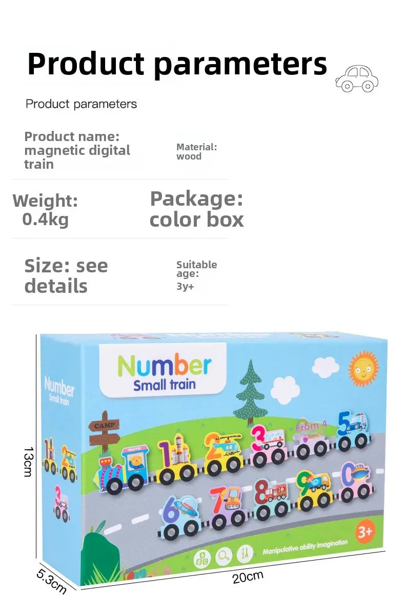 Brain development Montessori wooden train toy with numbers and colours.