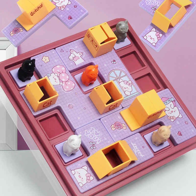 Kids IQ training toy with cat and boxes