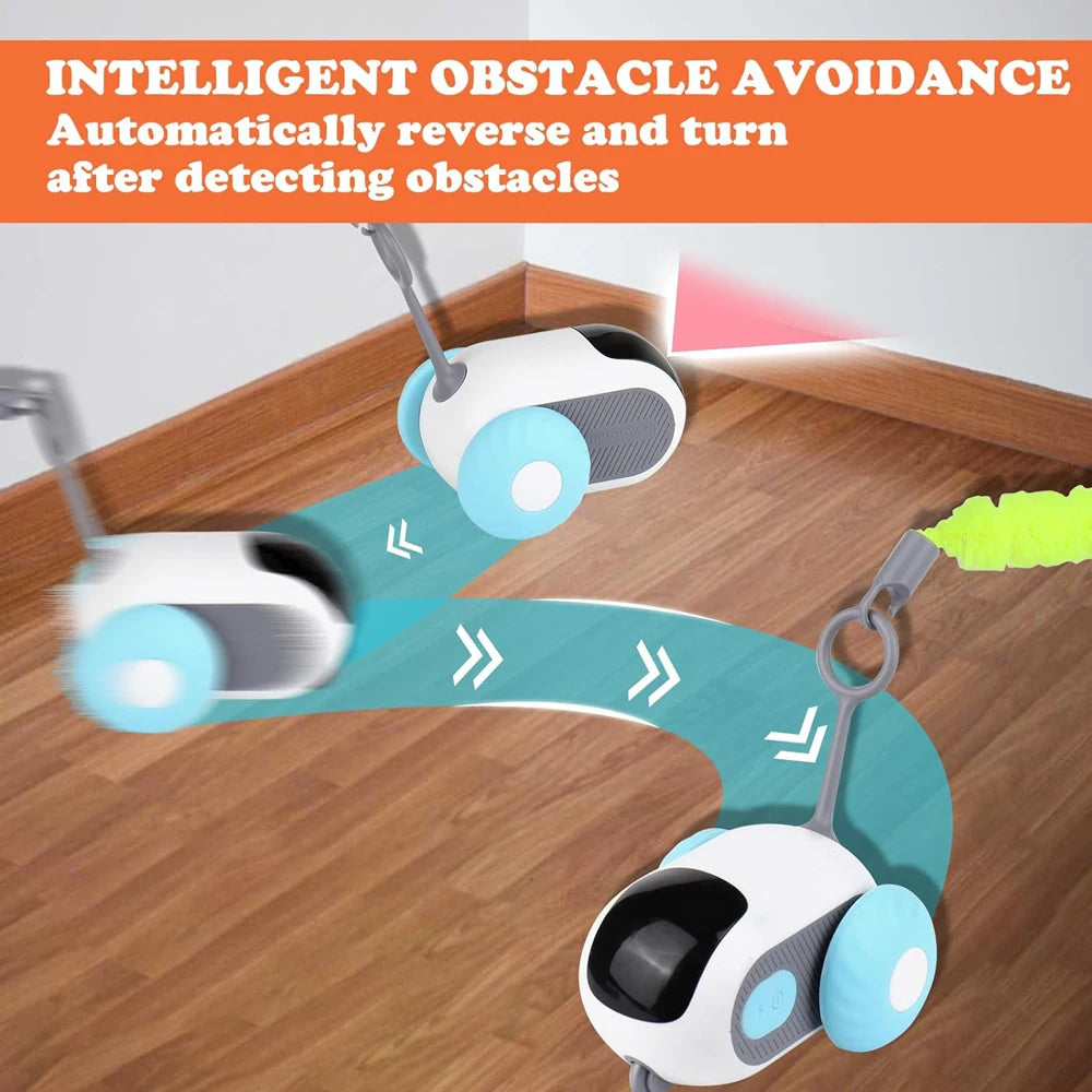 Automatic cat toy car with obstacle avoidance on hardwood floor