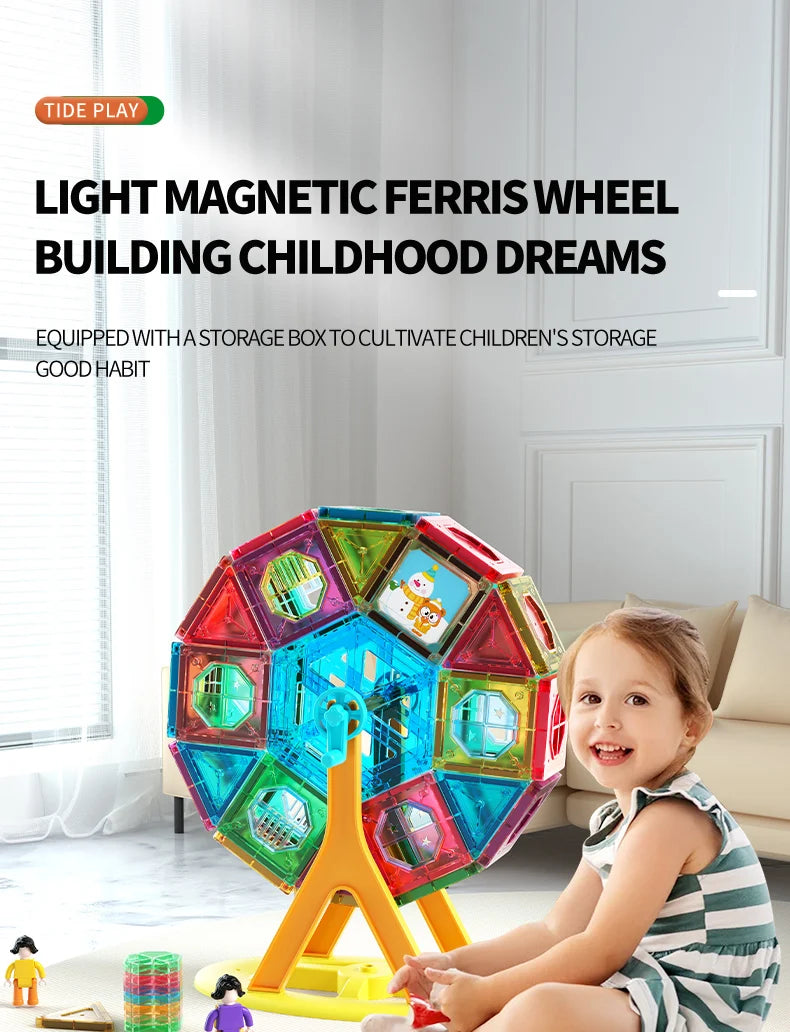 Colourful magnetic blocks toy set for creative and educational kids play.