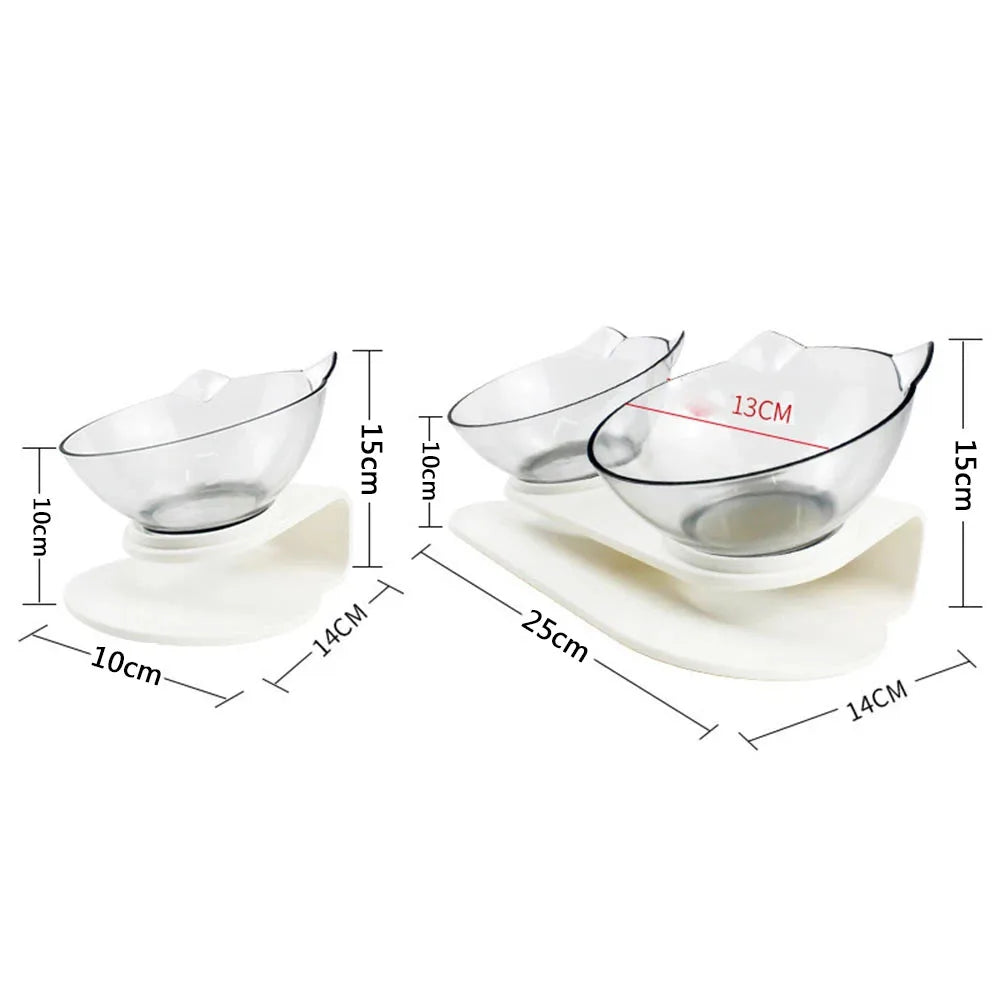 Double cat feeding bowls with stable base to prevent spills dimensions