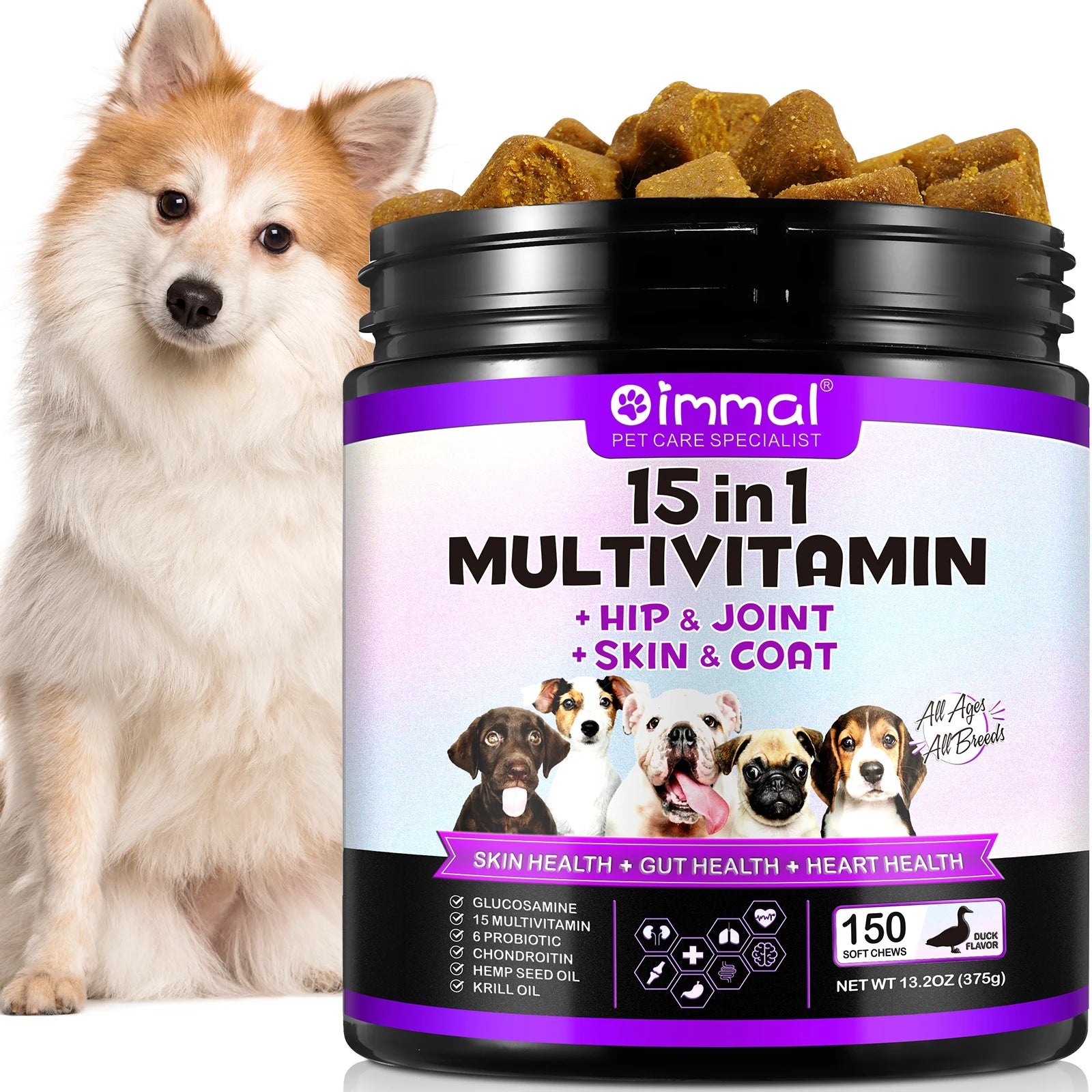 Dog multivitamin chews for hip and joint support in senior and active dogs