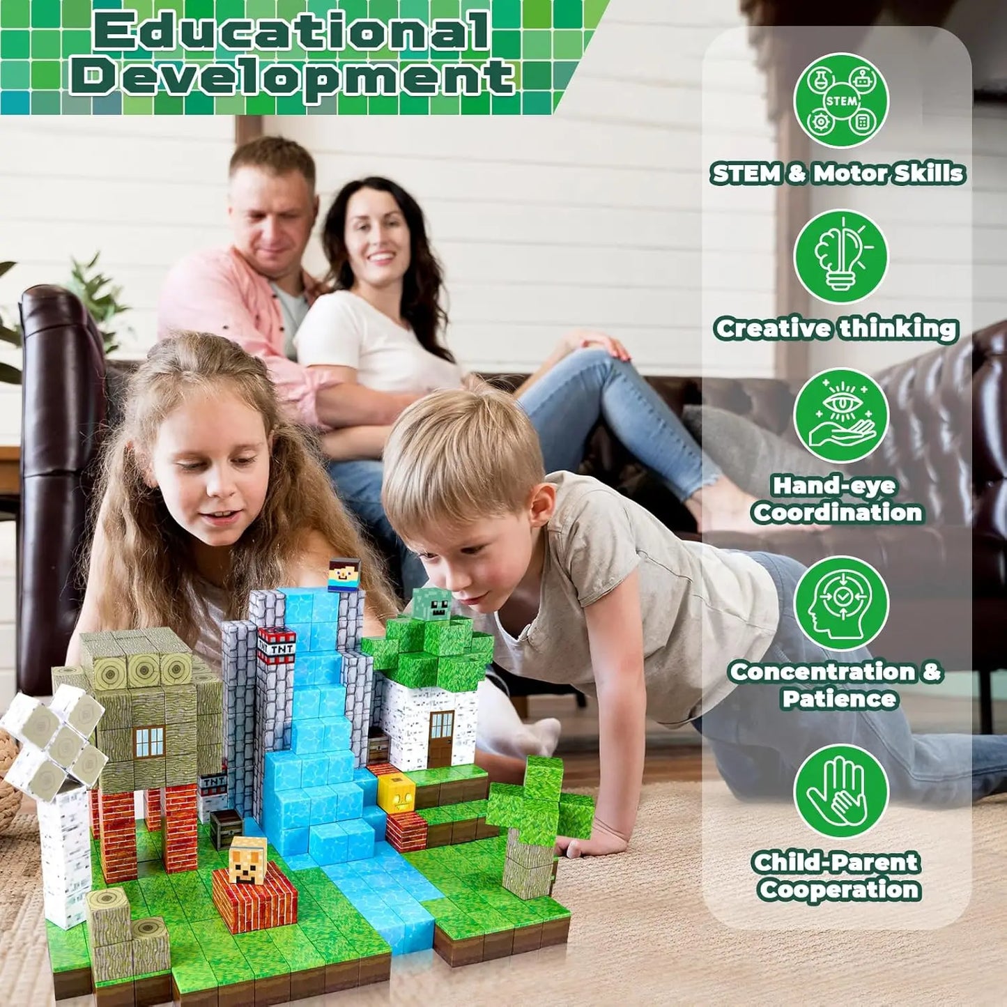 Educational magnetic blocks for kids to boost fine motor skills and imagination.