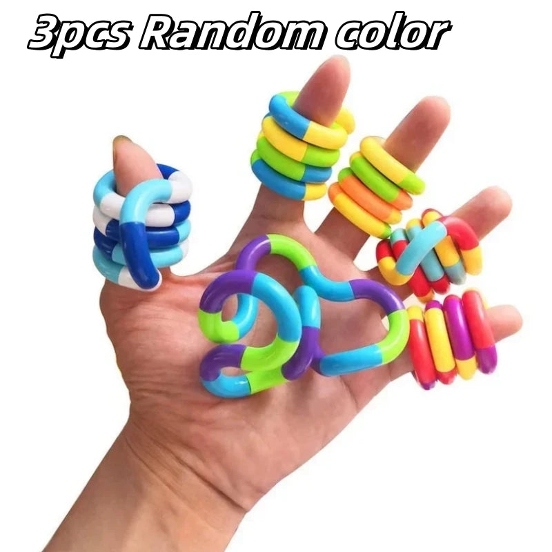 Child using rainbow rope fidget for focus and anxiety relief