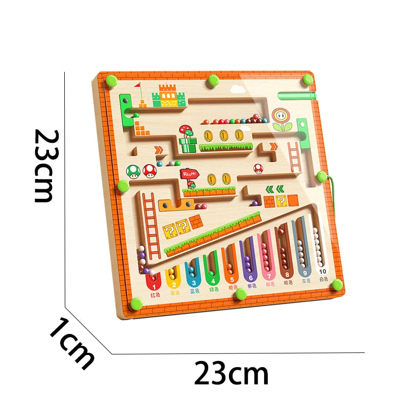 Fine motor maze toy with enclosed magnetic pen for safe toddler play.
