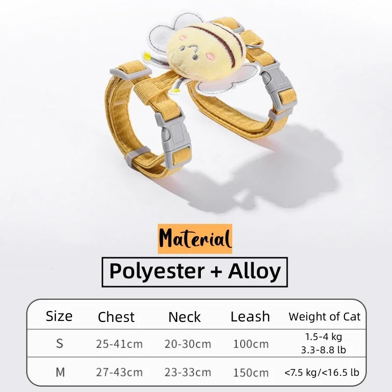 Adjustable cartoon bee cat harness set for small pets