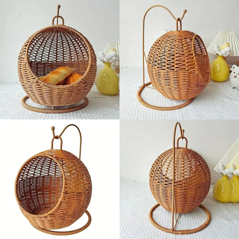 Hand-woven indestructible cat bed perfect for relaxing or playing.