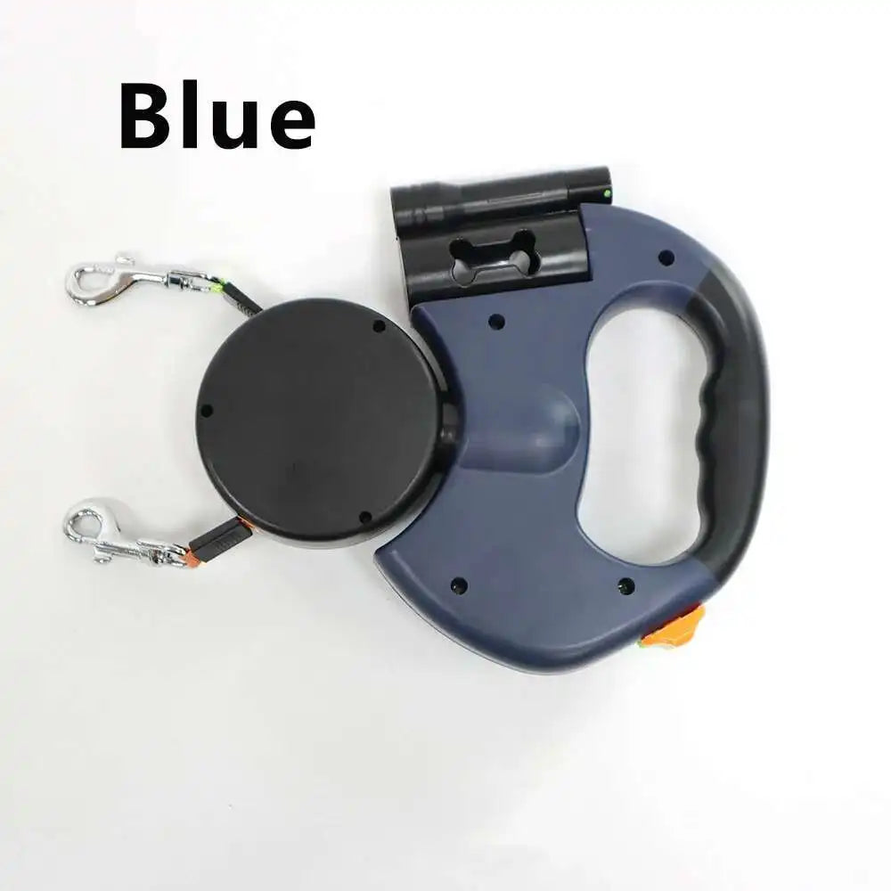 Hands-free dual dog leash with LED and tangle-free swivel