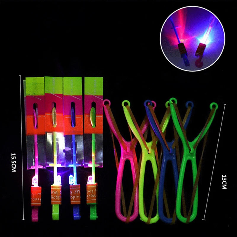 LED helicopter arrow toy with manual soft launch