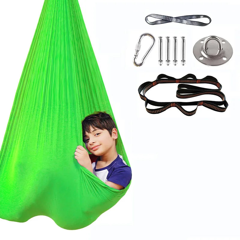 Indoor FlexNest swing supporting emotional regulation in neurodivergent child