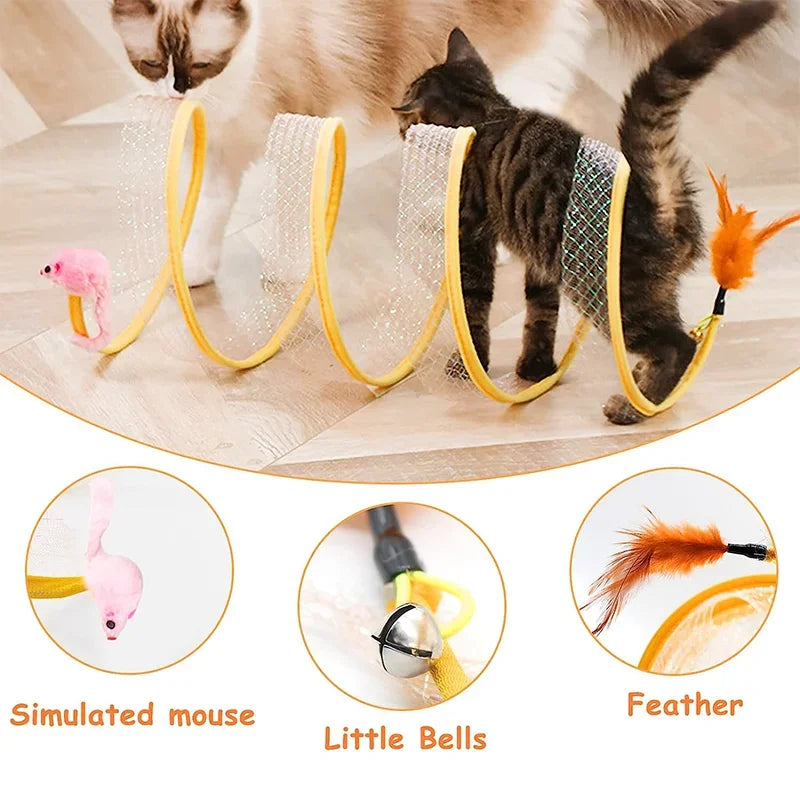 Foldable cat tunnel toy with teaser balls for active play
