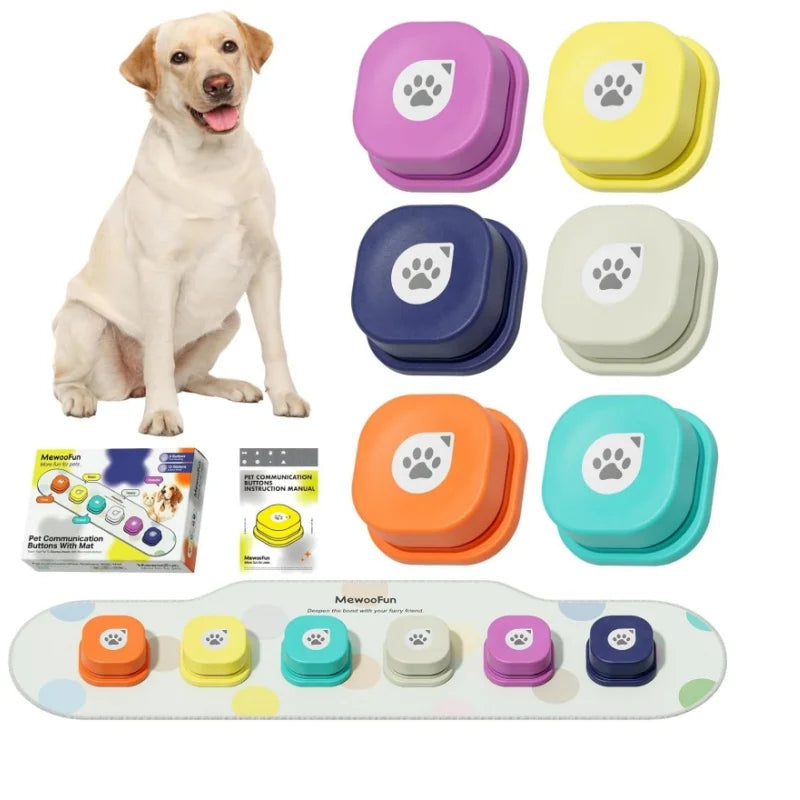 Interactive dog communication buttons with mat for training
