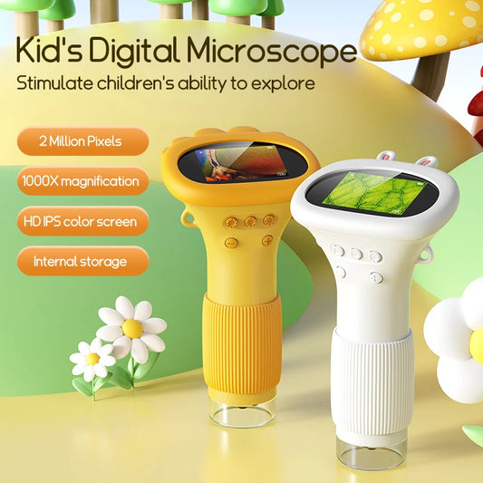 Kids digital microscope with 1000x zoom and built-in camera for STEM learning.